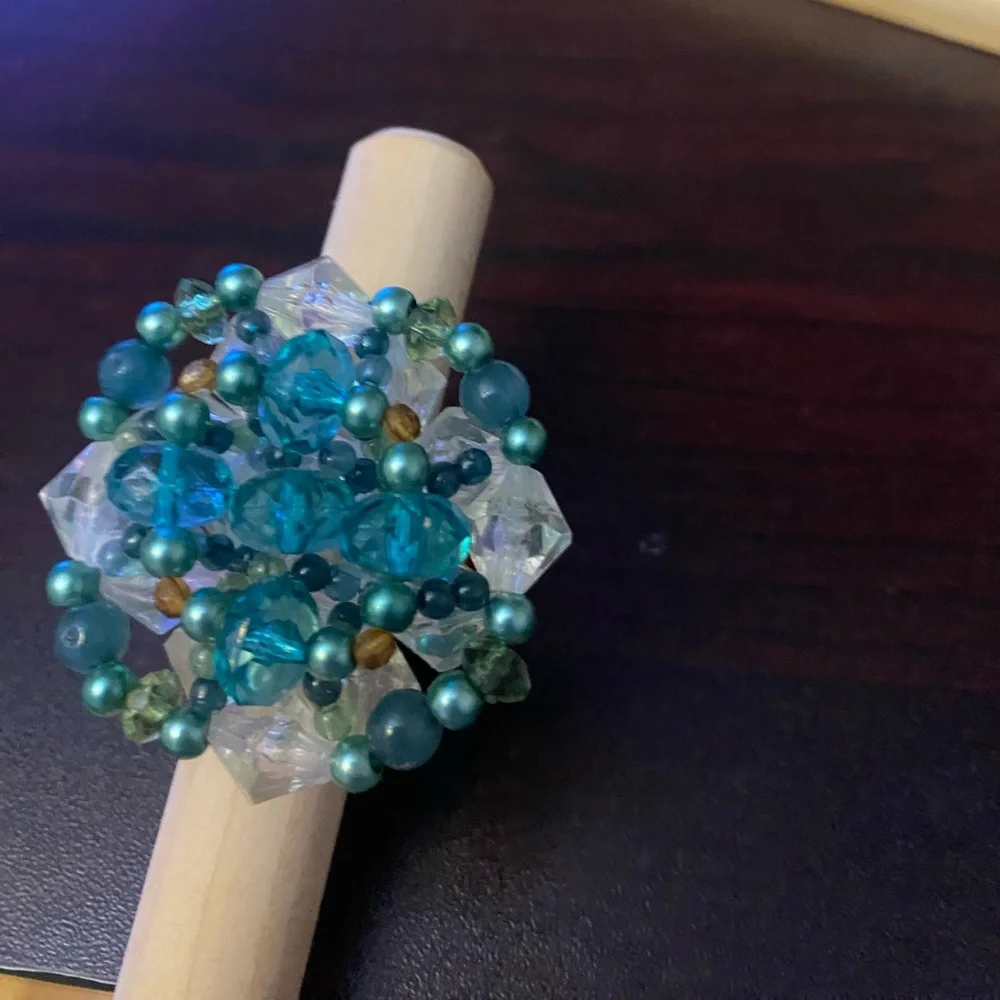 Elegant Blue and brown Beaded Ring